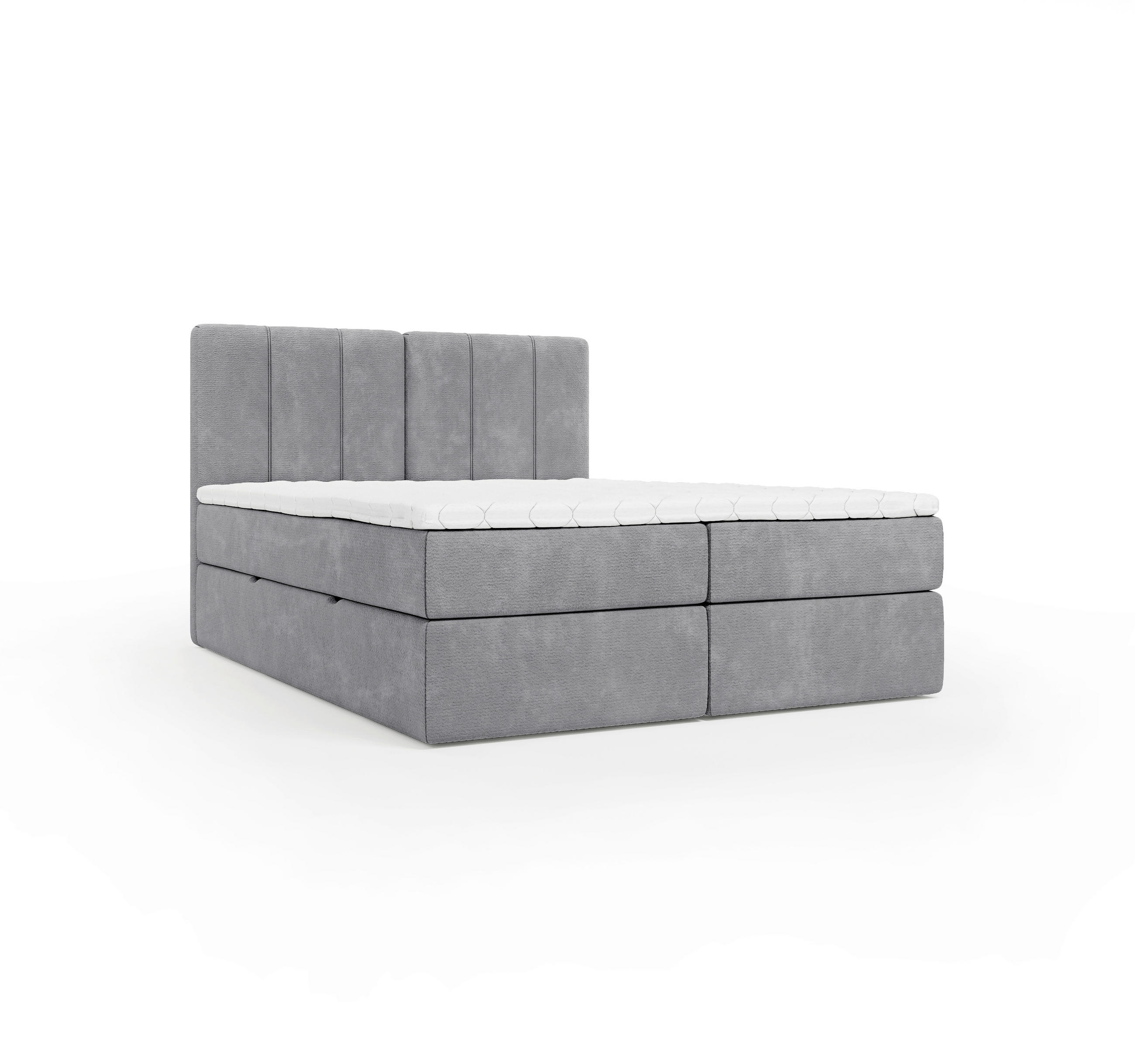 BOXBETT 160/200 cm,  in Grau, gepolstertes Kopfteil, Bettkasten, Topper, Matratze, H3 = fest  - Schwarz/Grau, Design, Holzwerkstoff/Kunststoff (160/200cm) - Esposa