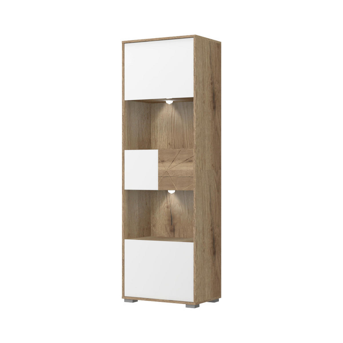 VITRINA boja hrasta, bela visoki sjaj   - siva/boja hrasta, Dizajnerski, staklo/pločasti materijal (62/194/41cm) - Hom`in