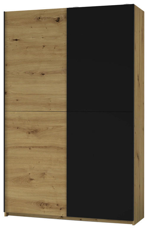 SCHWEBETÜRENSCHRANK  in Schwarz, Eichefarben  - Eichefarben/Schwarz, Basics, Holzwerkstoff/Metall (125/195,5/38cm) - P & B