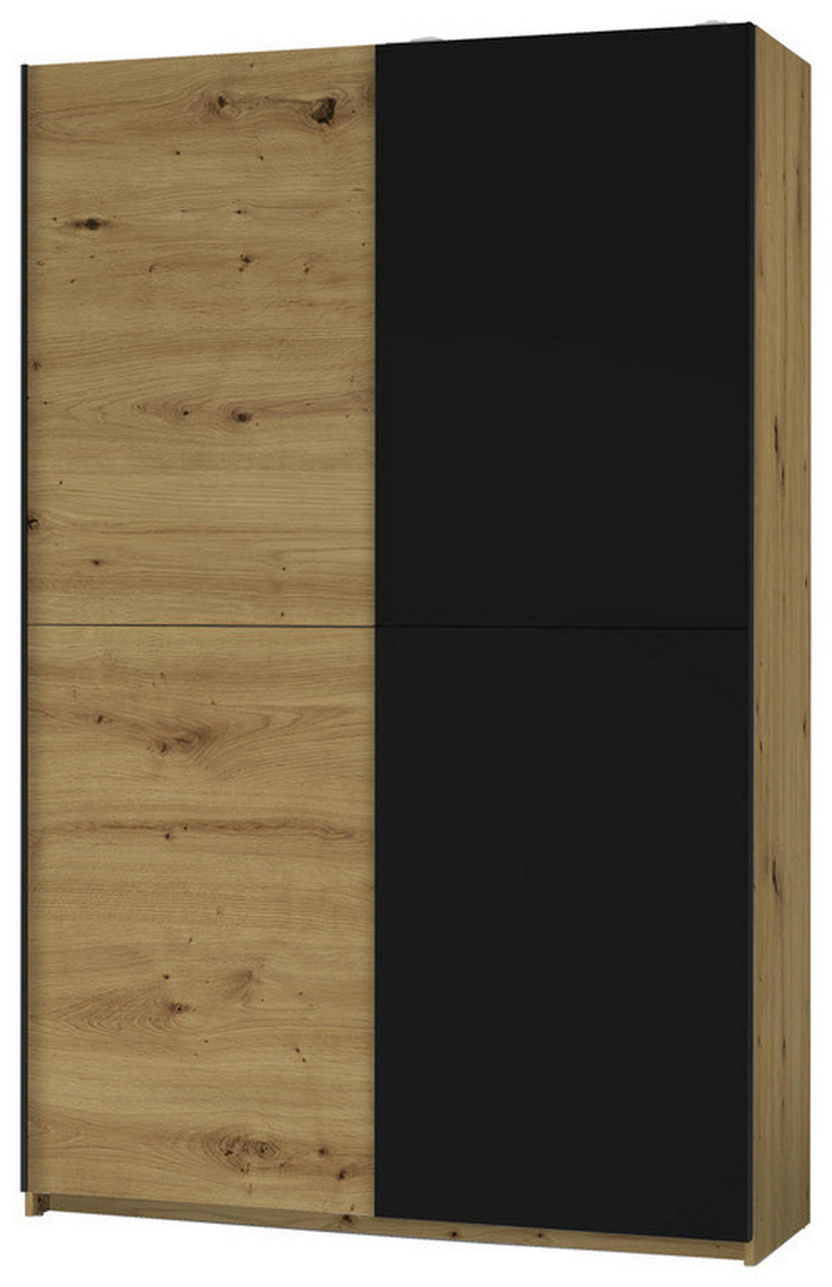 SKRIŇA S POS. DVER. – HOR.VED, čierna, farba duba, 125/195,5/38 cm - čierna/farba duba, Basics, kov/kompozitné drevo (125/195,5/38cm) - P & B