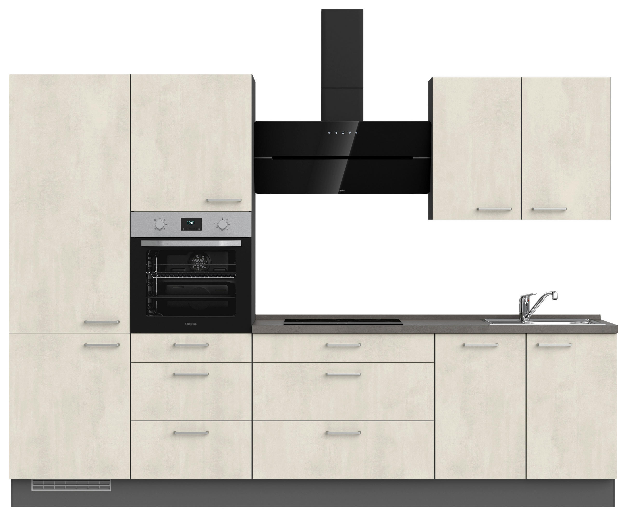 KÜCHENLEERBLOCK 300 cm   in Weiß, Schieferfarben  - Schieferfarben/Edelstahlfarben, MODERN, Holzwerkstoff/Metall (300cm) - Nobilia