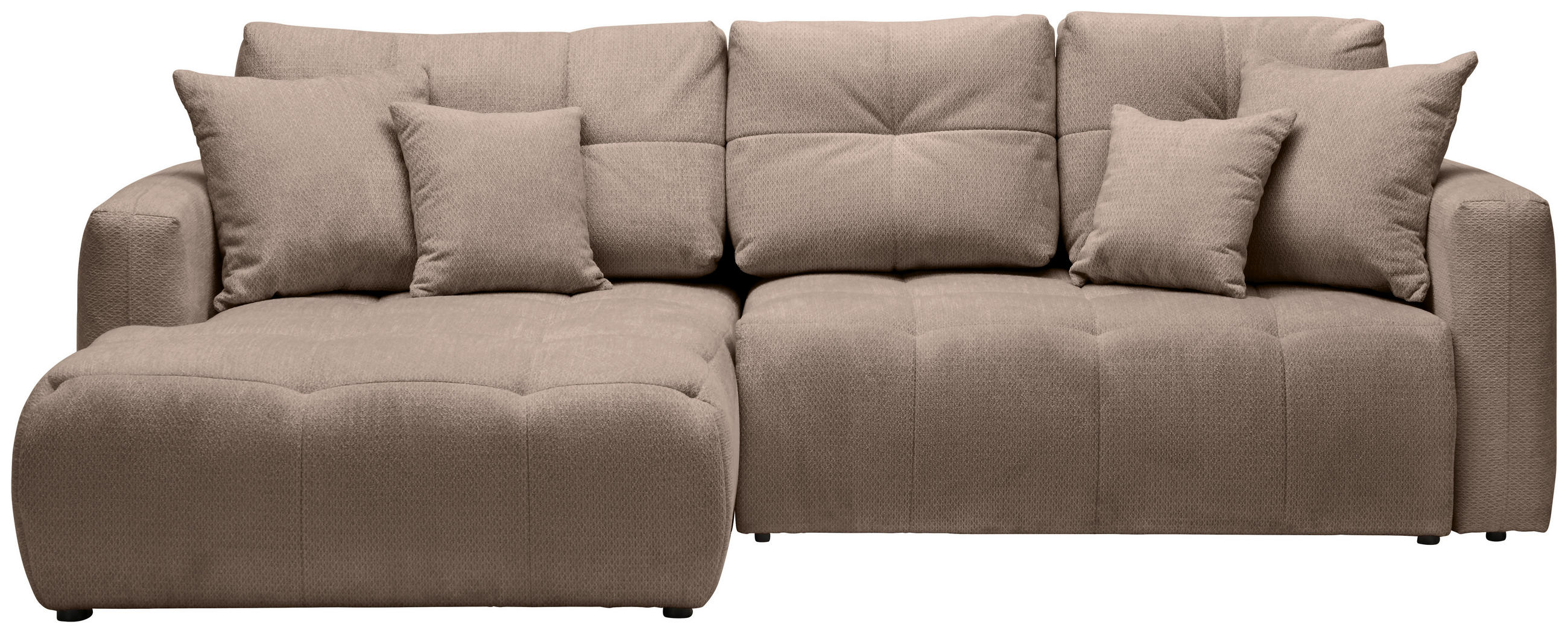 ECKSOFA Hellbraun Chenille Zierkissen, Rückenkissen, Bettkasten, Schlaffunktion, Rücken echt, Liegefläche im Originalstoff  - Hellbraun/Schwarz, MODERN, Kunststoff/Textil (172/276cm) - Hom`in