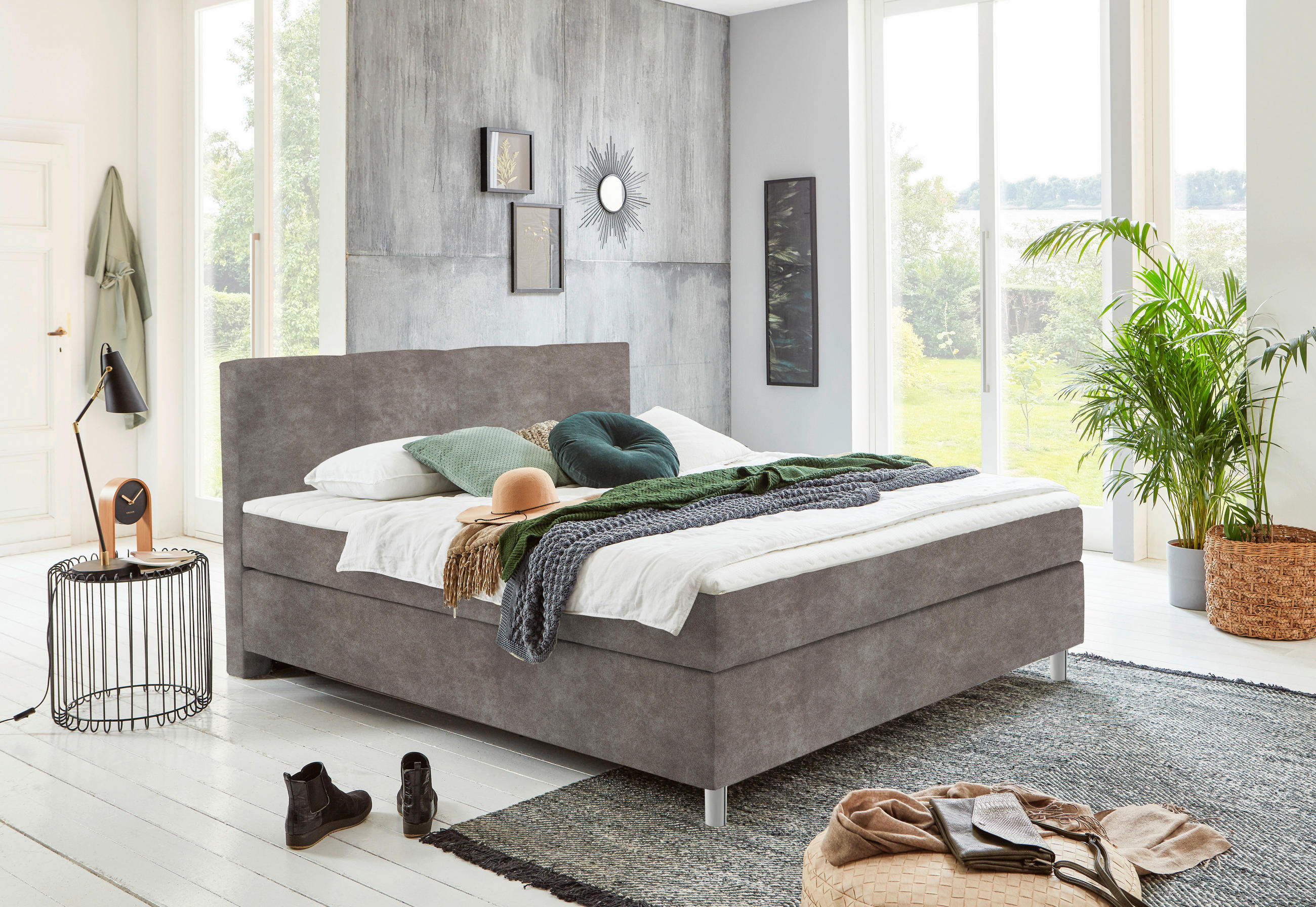 BOXSPRINGBETT 140/200 cm  in Hellgrau  - Chromfarben/Hellgrau, Konventionell, Kunststoff/Textil (140/200cm) - Hom`in