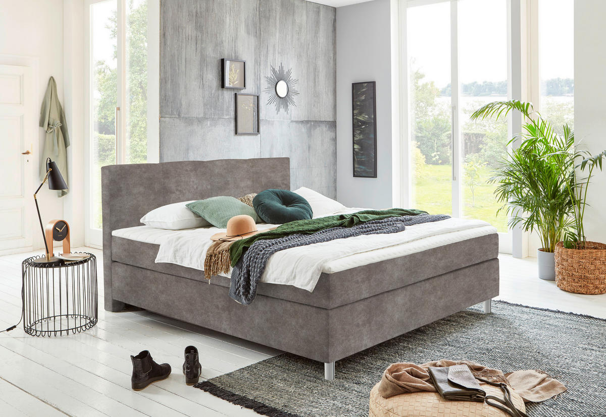 BOXSPRINGBETT 120/200 cm  in Hellgrau  - Chromfarben/Hellgrau, Konventionell, Kunststoff/Textil (120/200cm) - Hom`in