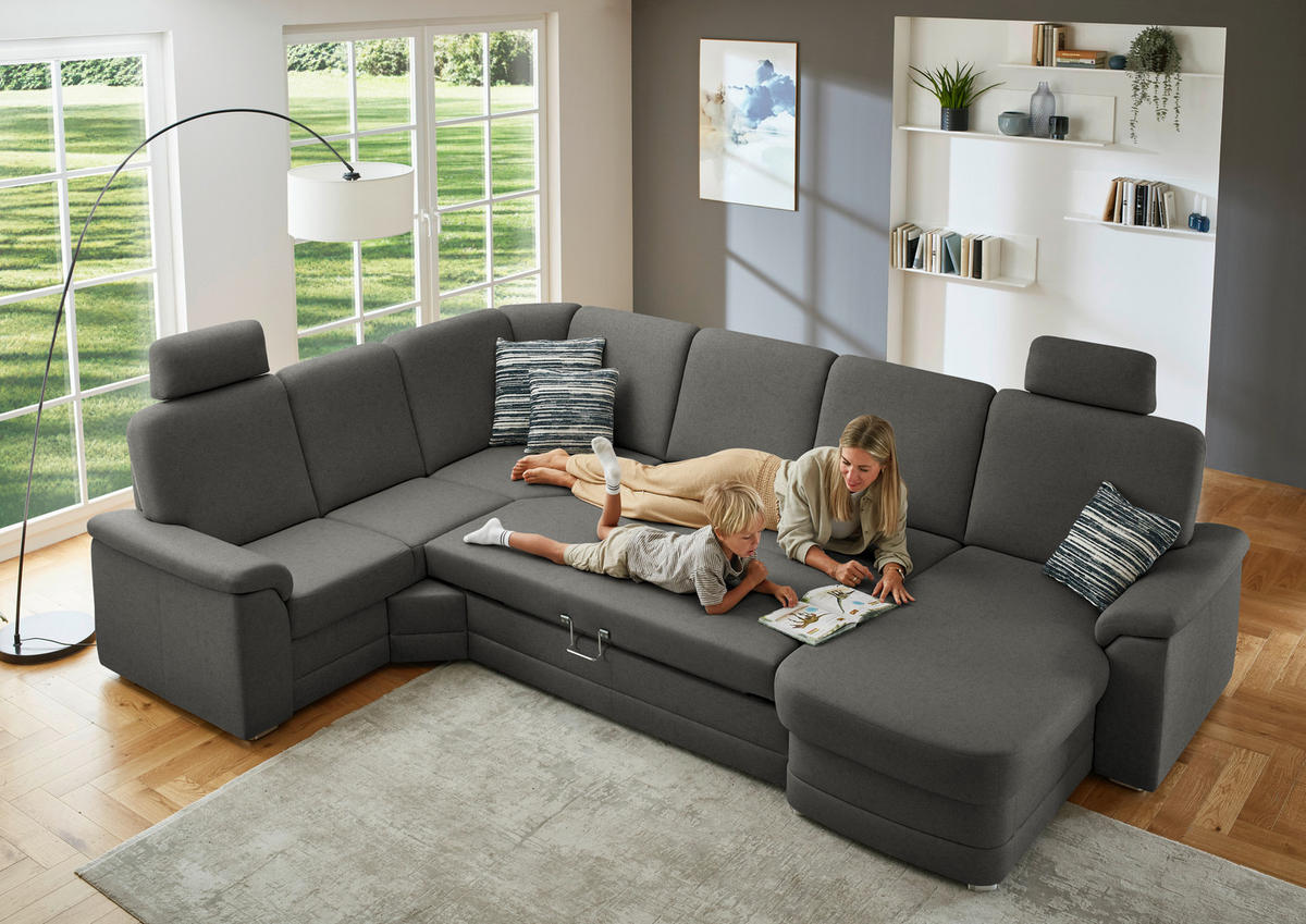 WOHNLANDSCHAFT  in Chenille Grau  - Alufarben/Grau, KONVENTIONELL, Holz/Textil (235/329/160cm) - Beldomo Comfort
