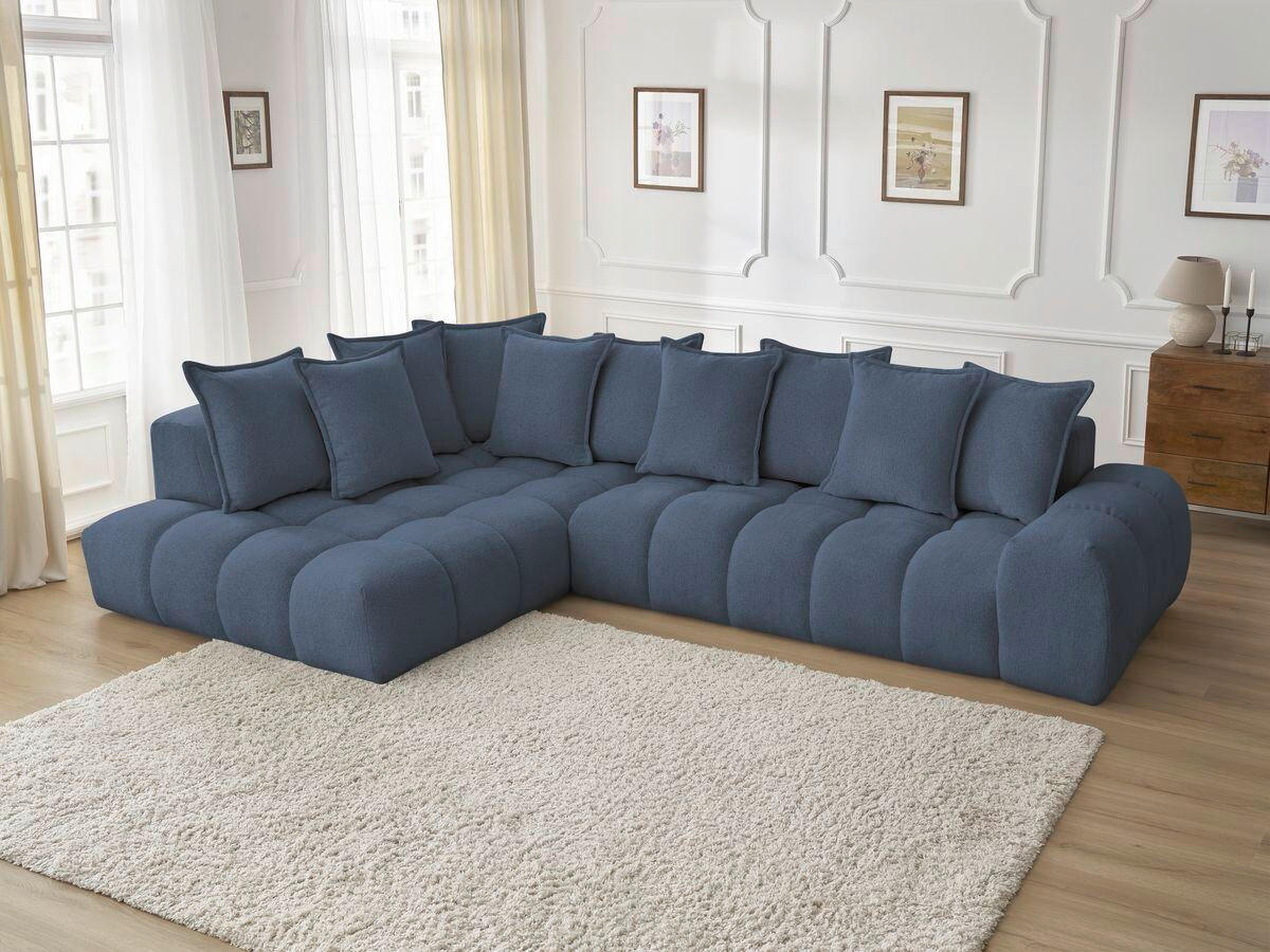 ECKSOFA Ottomane links  EVEREST Dunkelblau Flachgewebe  - Schwarz/Dunkelblau, MODERN, Kunststoff/Textil (210/352cm)
