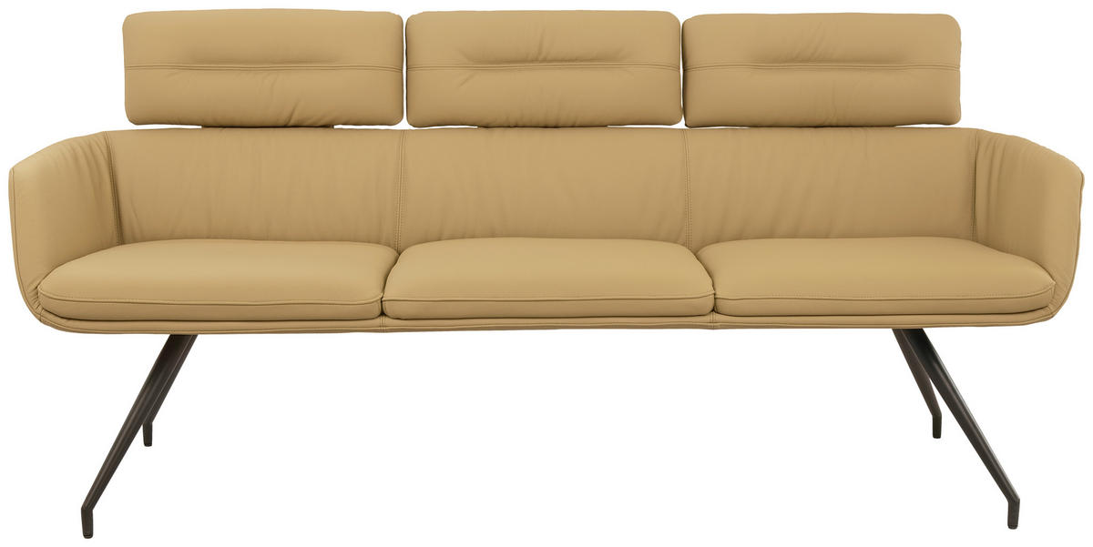 SITZBANK 200/91/70 cm Echtleder Schwarz, Karamell  - Karamell/Schwarz, Design, Leder/Metall (200/91/70cm) - Dieter Knoll