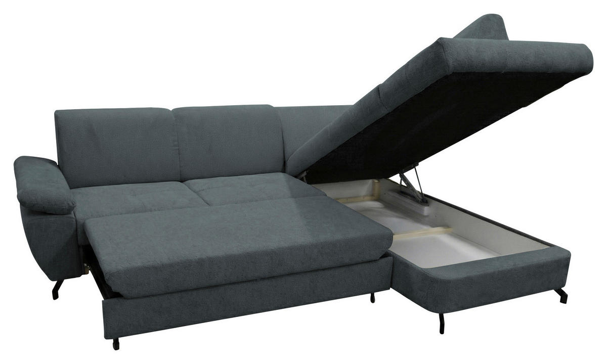 ECKSOFA CORA in Chenille Grau  261/198 cm  - Schwarz/Grau, Design, Textil/Metall (261/198cm) - MID.YOU