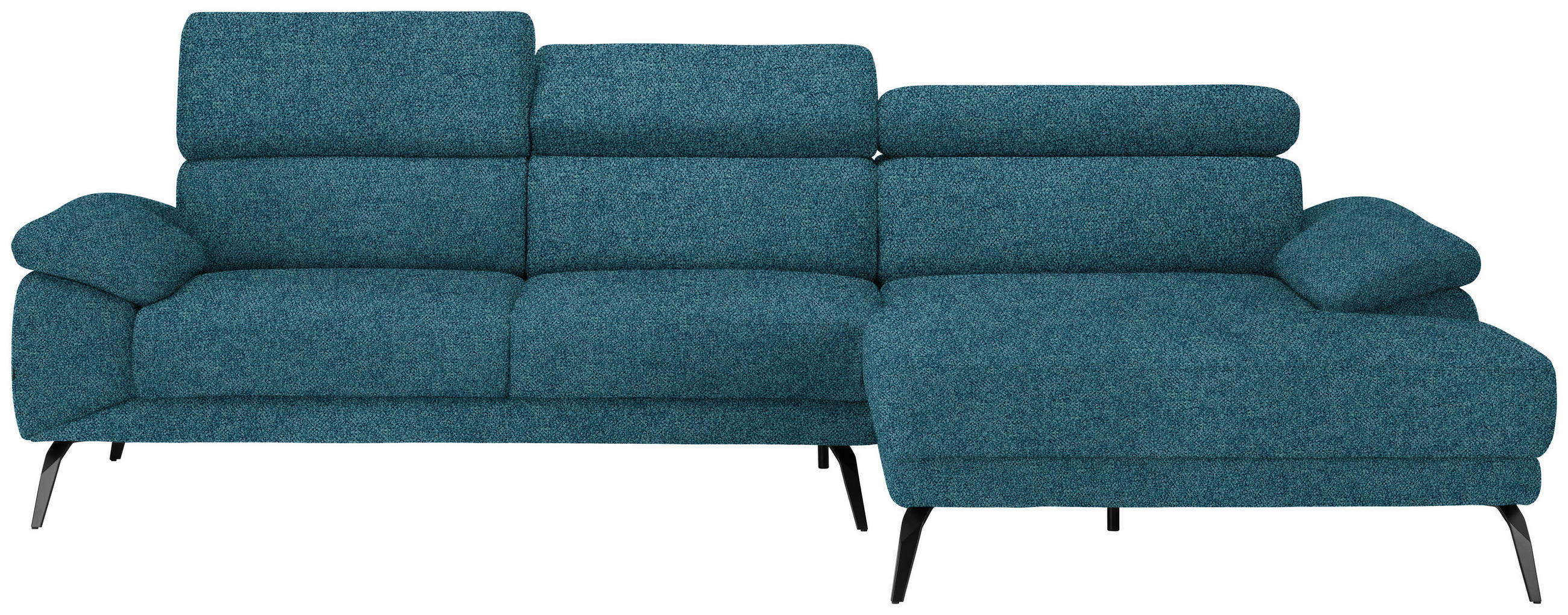 ECKSOFA in Velours Petrol  - Petrol/Schwarz, Design, Textil/Metall (295/187cm) - Novel