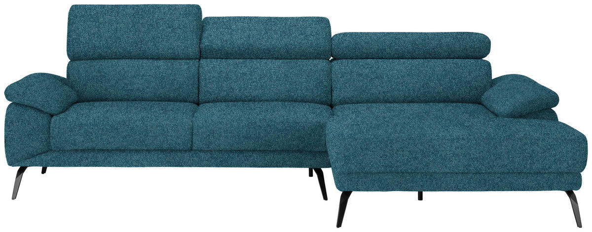 ECKSOFA in Velours Petrol  - Petrol/Schwarz, Design, Textil/Metall (295/187cm) - Novel