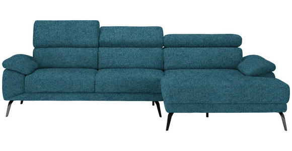 ECKSOFA in Velours Petrol  - Petrol/Schwarz, Design, Textil/Metall (295/187cm) - Novel