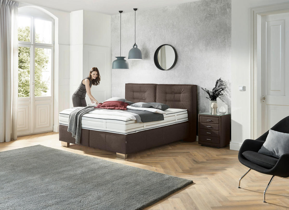 BOXSPRINGBETT 200/200 cm  in Dunkelbraun  - Chromfarben/Dunkelbraun, KONVENTIONELL, Textil (200/200cm) - Dieter Knoll