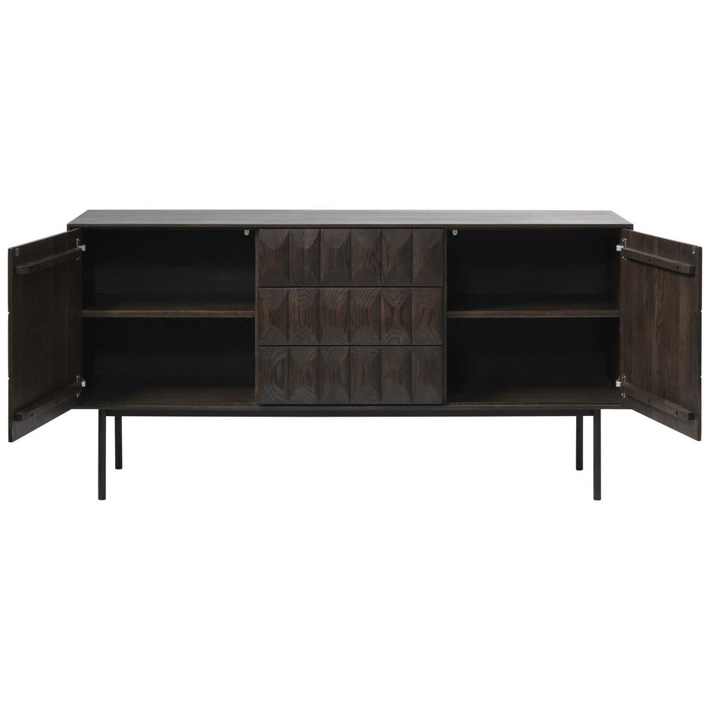 Thumbnail - Carryhome Sideboard, Dunkelbraun, Holzwerkstoff, furniert, massiv, 2 Fächer, 3 Schubladen, 160x79x45 cm, Beimöbel erhält...