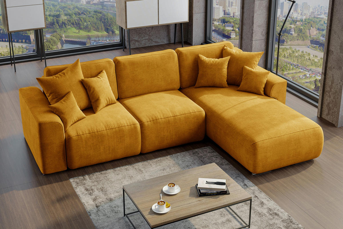 ECKSOFA in Samt Gelb  293/195 cm  - Chromfarben/Gelb, KONVENTIONELL, Kunststoff/Textil (293/195cm) - Carryhome