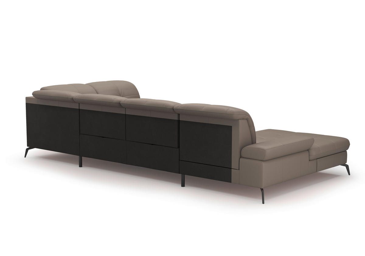 WOHNLANDSCHAFT in Vliesstoff Kombination Echtleder/Stoff Grau  - Schwarz/Grau, Konventionell, Leder/Textil (185/357/231cm) - Sit & More