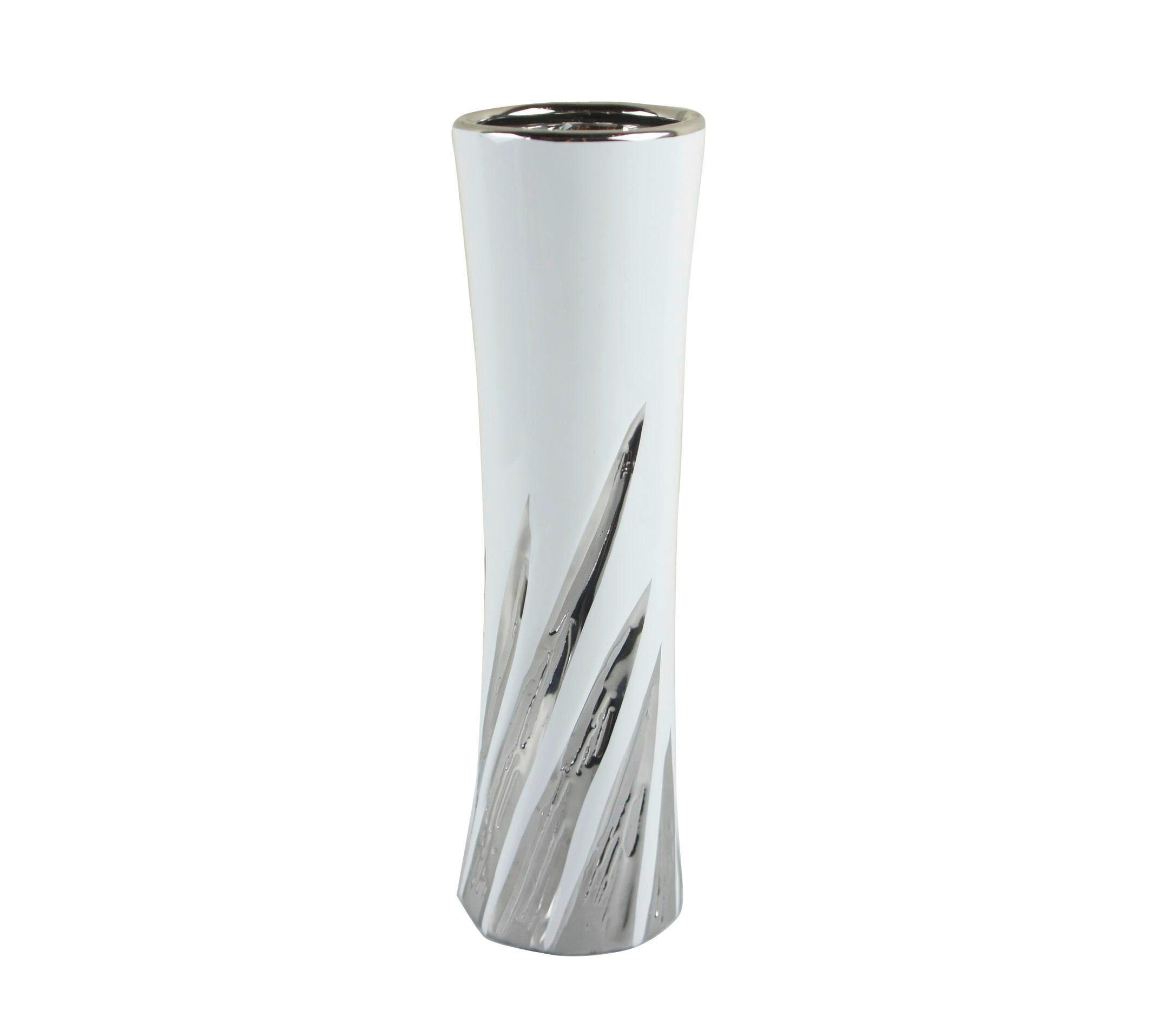 VÁZA, keramika, 29,5 cm - bílá/barvy stříbra, Design, keramika (8,5/29,5cm) - Ambia Home