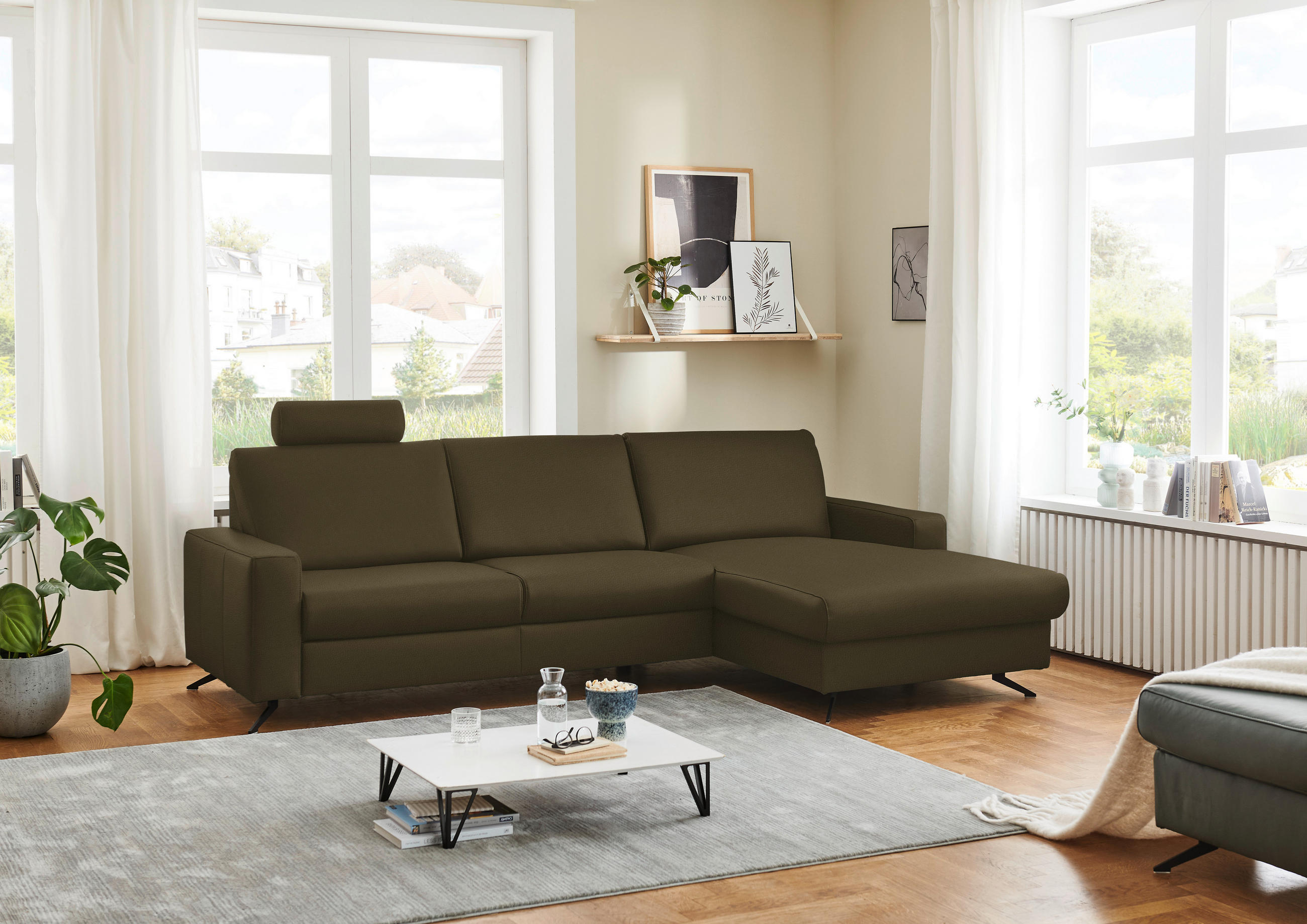 ECKSOFA in Echtleder Grün  - Schwarz/Grün, Design, Leder/Metall (267/165cm) - Beldomo Premium