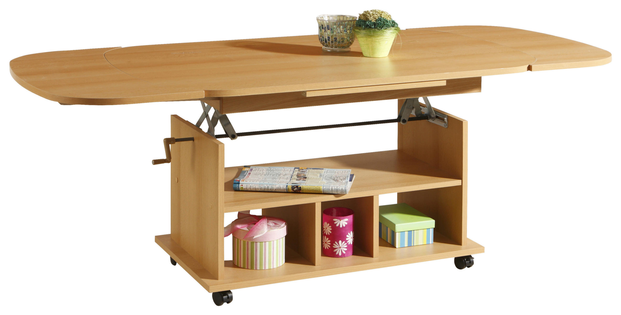 COUCHTISCH 107-157/67/53-63 cm oval Buchefarben  - Buchefarben, MODERN, Holzwerkstoff/Kunststoff (107-157/67/53-63cm) - MID.YOU