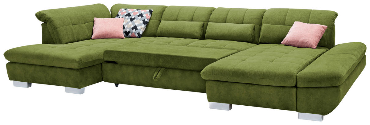 WOHNLANDSCHAFT in Mikrofaser Grün  - Chromfarben/Grün, Design, Kunststoff/Textil (204/350/211cm) - Xora