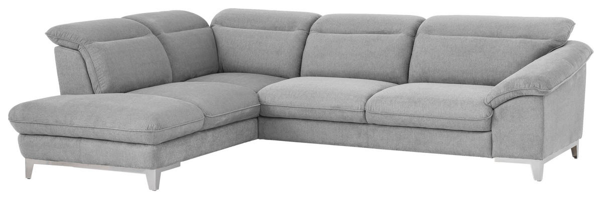 ECKSOFA in Chenille Hellgrau  - Chromfarben/Hellgrau, Design, Textil/Metall (232/293cm) - Livetastic