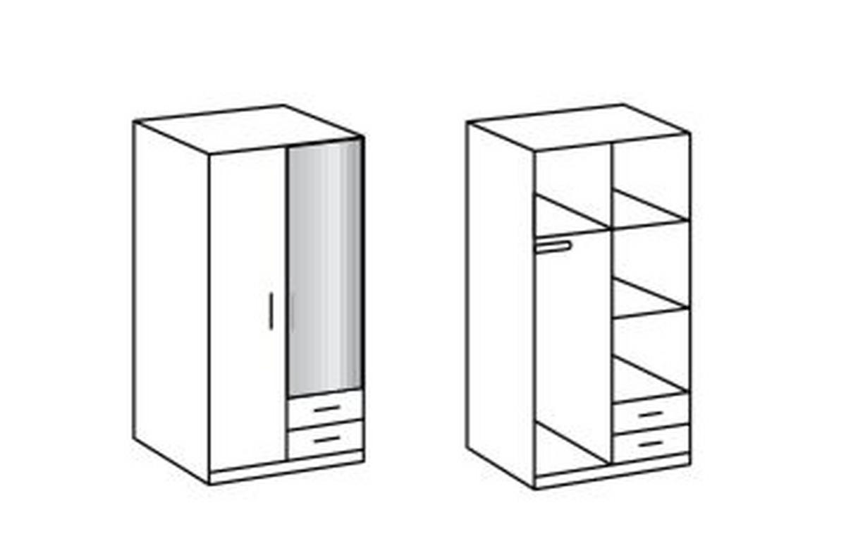 ŠATNÍ SKŘÍŇ SE ZRCADLEM, bílá, 90/199,5/58 cm - bílá/barvy hliníku, Konvenční, kompozitní dřevo/plast (90/199,5/58cm) - MID.YOU