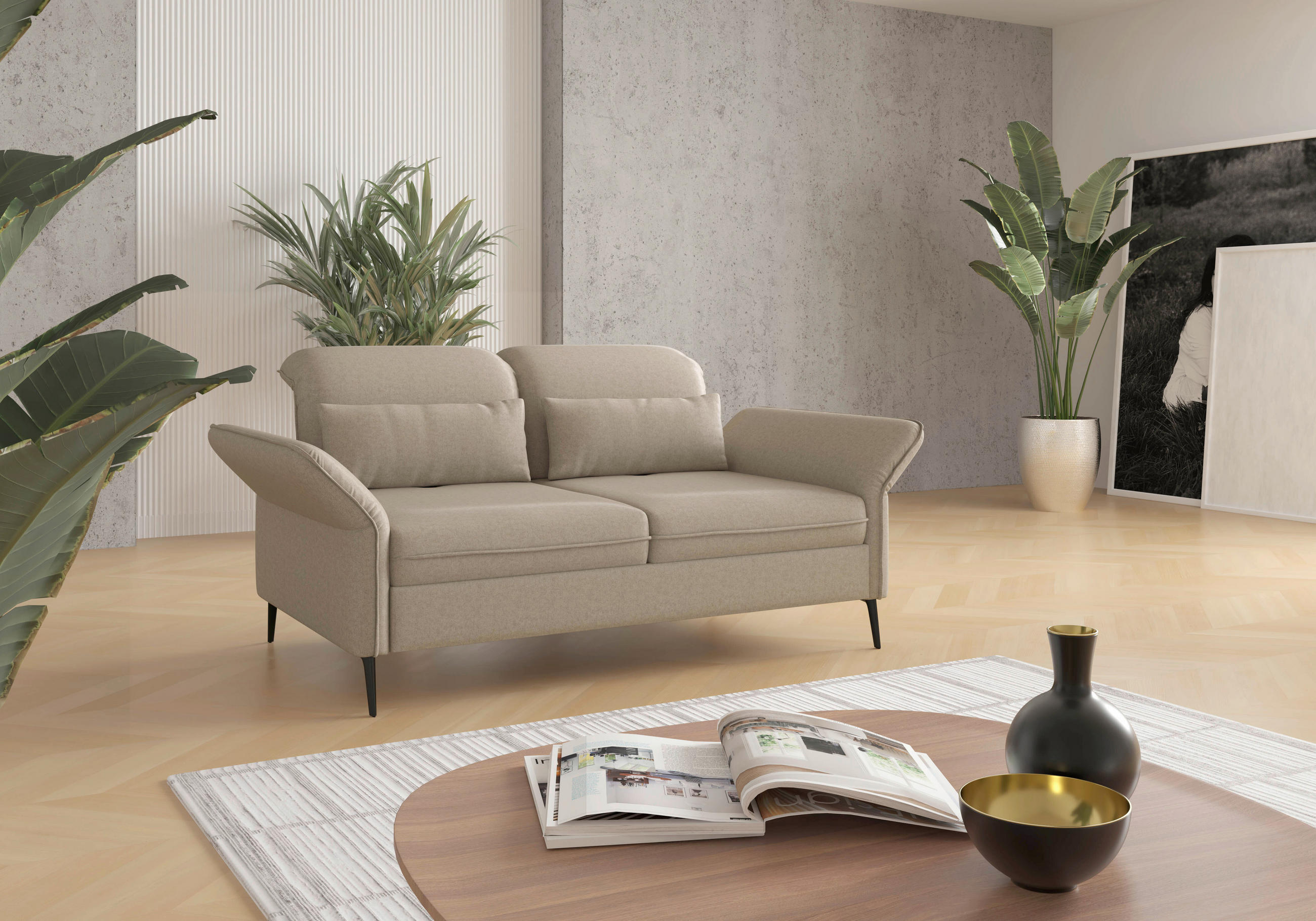 2,5-SITZER Flachgewebe Taupe  - Taupe/Schwarz, KONVENTIONELL, Textil/Metall (189/92/123cm) - Sit & More