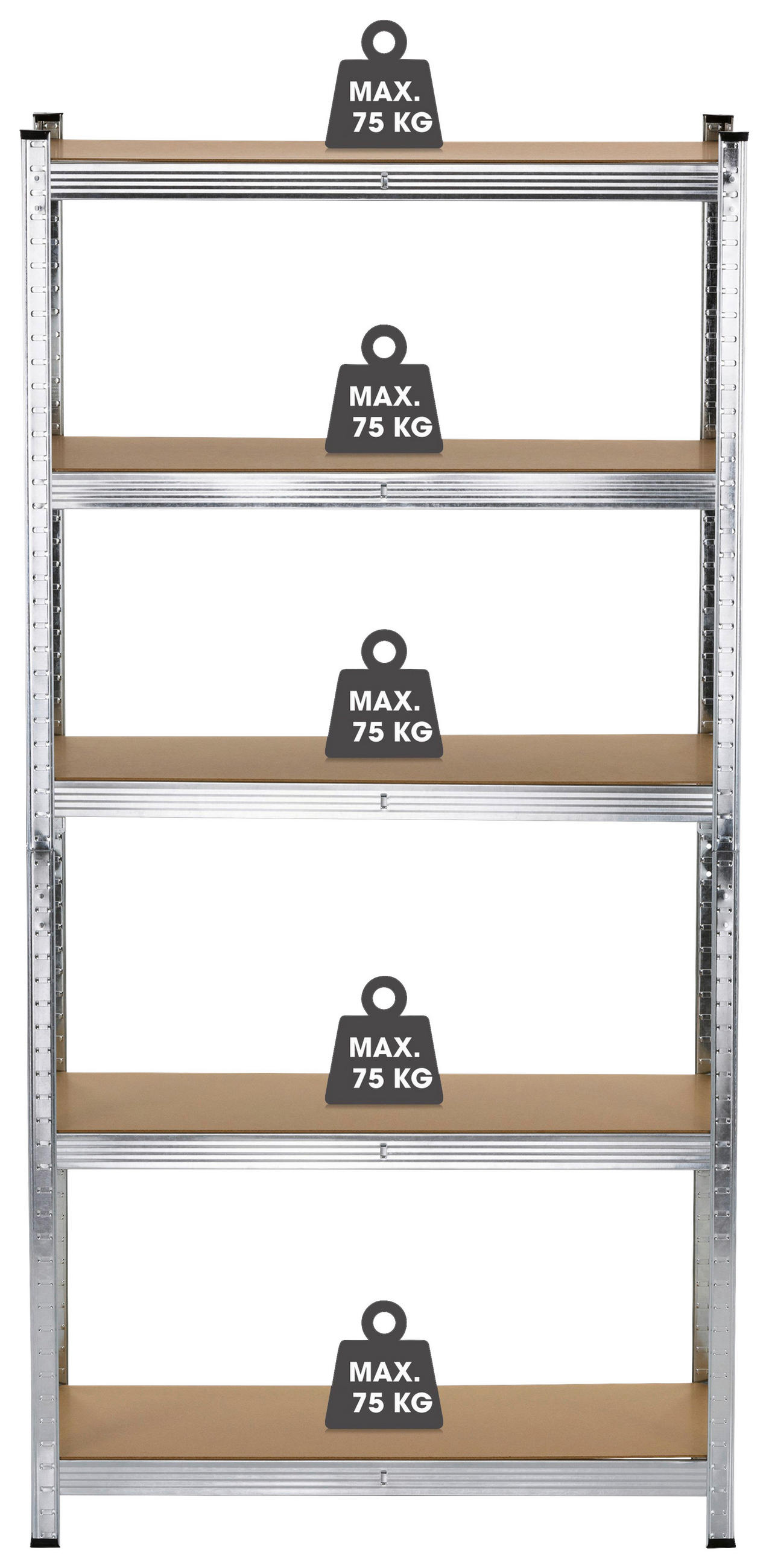 SCHWERLASTREGAL  - Edelstahlfarben/Braun, Basics, Holzwerkstoff/Metall (75/174/30cm)