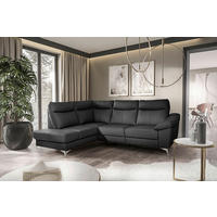 ECKSOFA Schwarz Echtleder Lederlook  - Chromfarben/Schwarz, Design, Leder/Textil (194/242cm) - Livetastic
