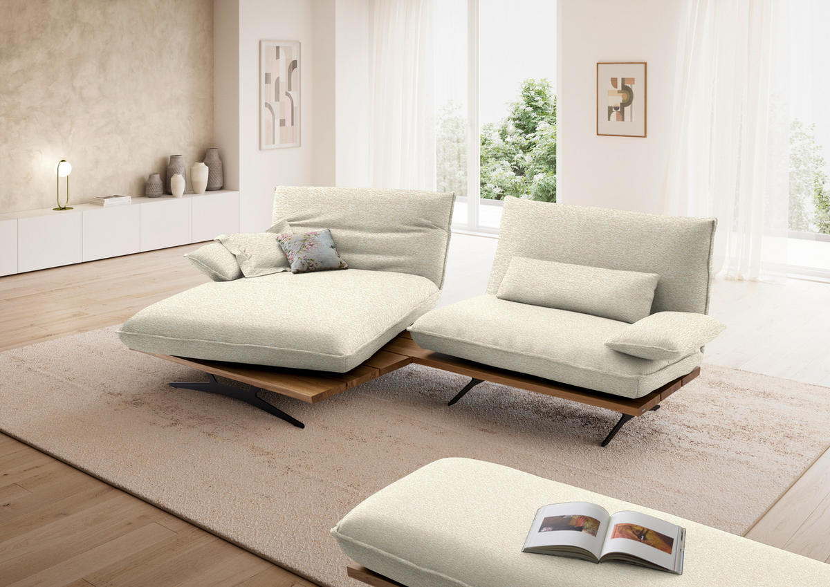 ECKSOFA Chenille, Flachgewebe Beige, Wildeiche  - Wildeiche/Beige, Design, Holz/Textil (161/284cm) - Koinor