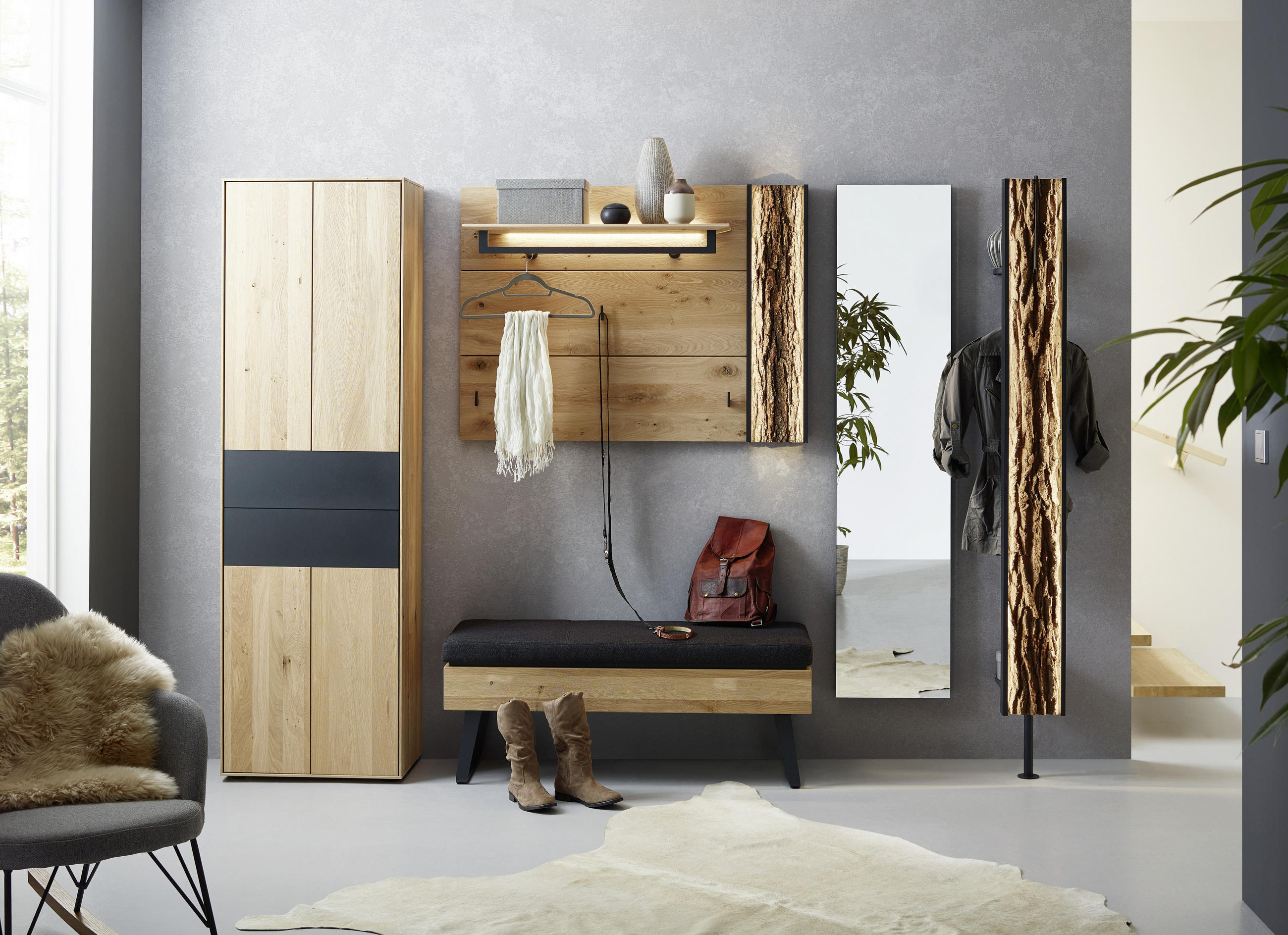 GARDEROBENPANEEL Kerneiche vollmassiv Anthrazit, Eichefarben - Eichefarben/Anthrazit, Design, Holz/Metall (117,5/86,5/35cm) - Valnatura