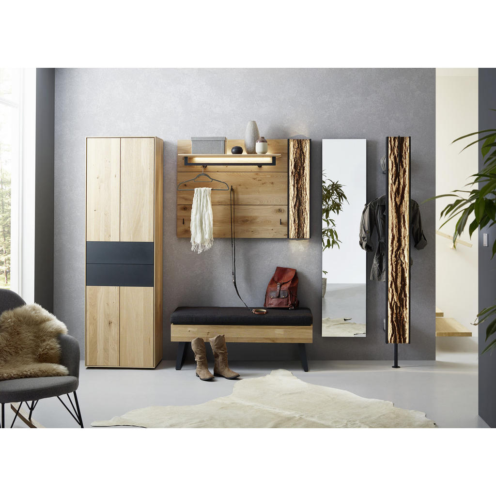 Thumbnail - Valnatura Garderobenschrank, Anthrazit, Eiche, Holz, Kerneiche, vollmassiv, 2 Fächer, 60x196x39 cm, Goldenes M, Beimöbel...