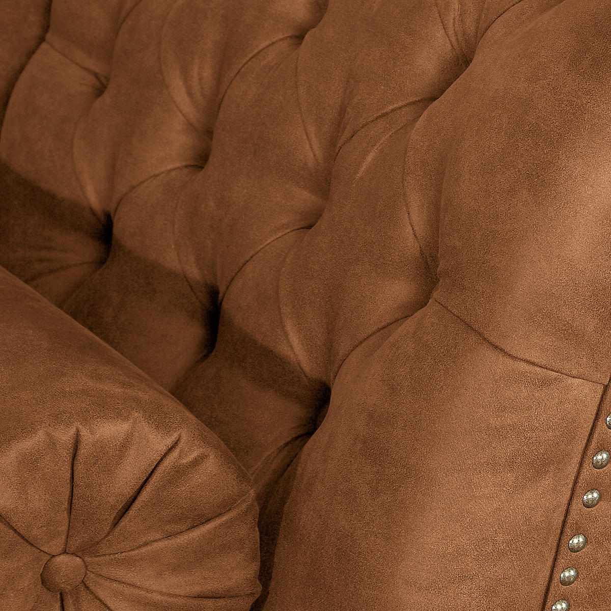 RÉCAMIERE Lederlook Cognac  - Cognac/Braun, Design, Holz/Textil (185/93/75cm) - Livetastic