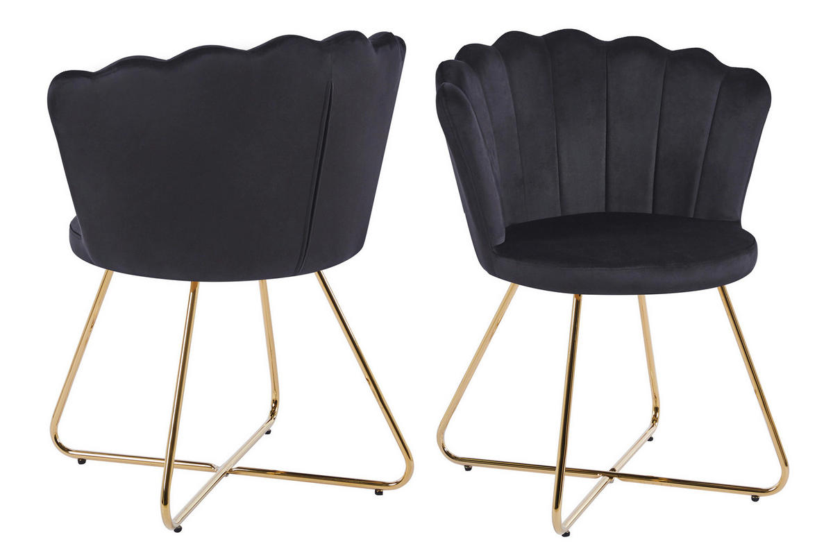STUHL-SET 2 Stück  in Samt  - Goldfarben/Schwarz, MODERN, Textil/Metall (69,5/85/66cm) - Livetastic