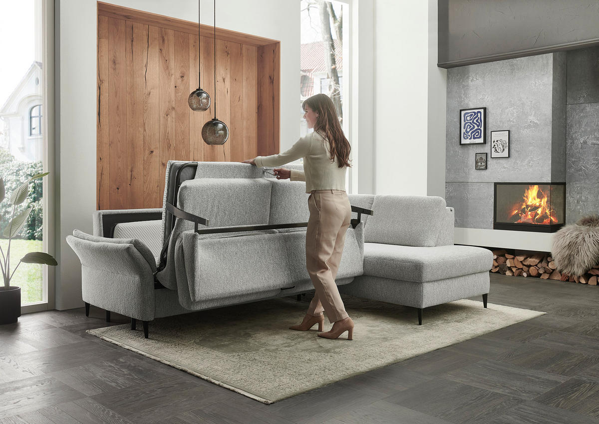 ECKSOFA Webstoff Ecru  - Ecru/Schwarz, Konventionell, Textil/Metall (277/201cm) - Dieter Knoll