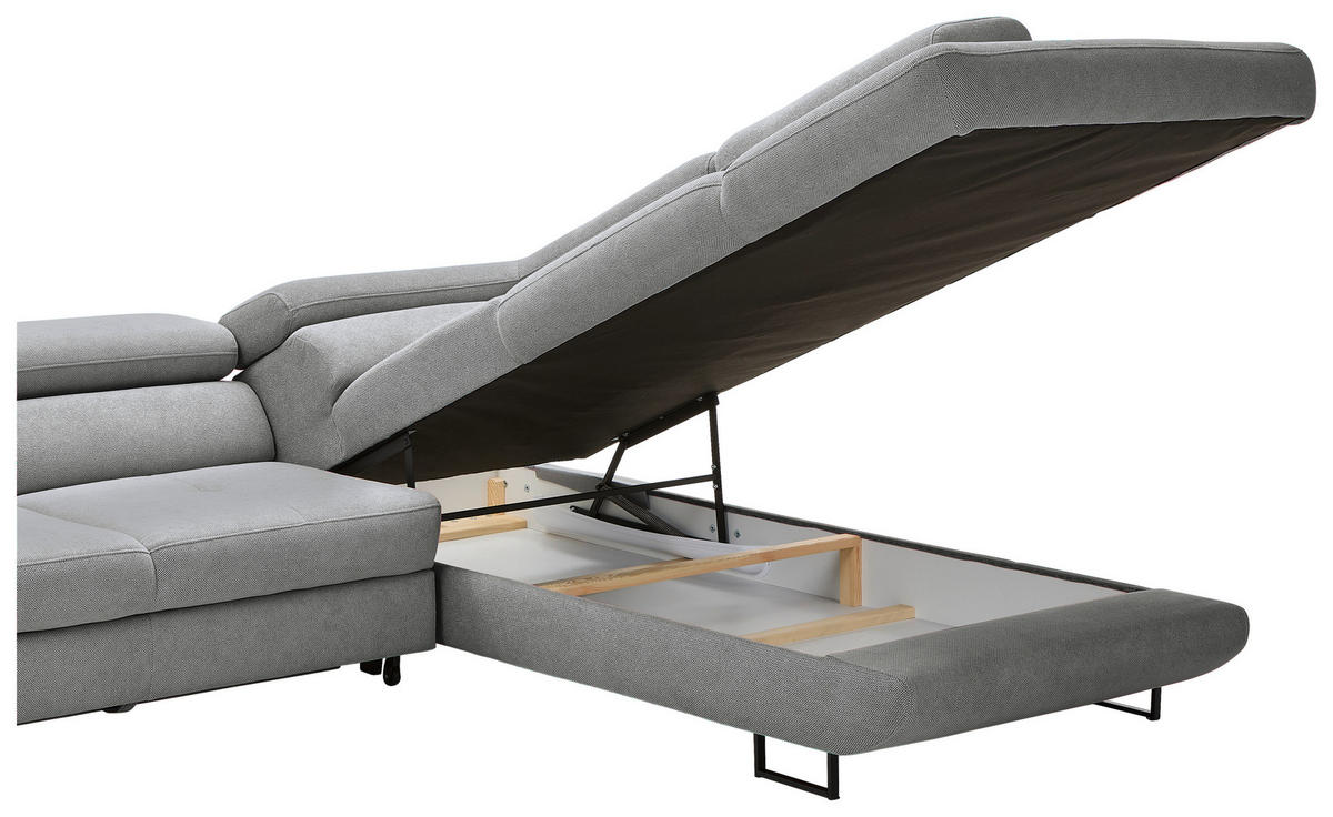 ECKSOFA in Webstoff Grau  - Schwarz/Grau, Design, Textil/Metall (280/235cm) - Hom`in