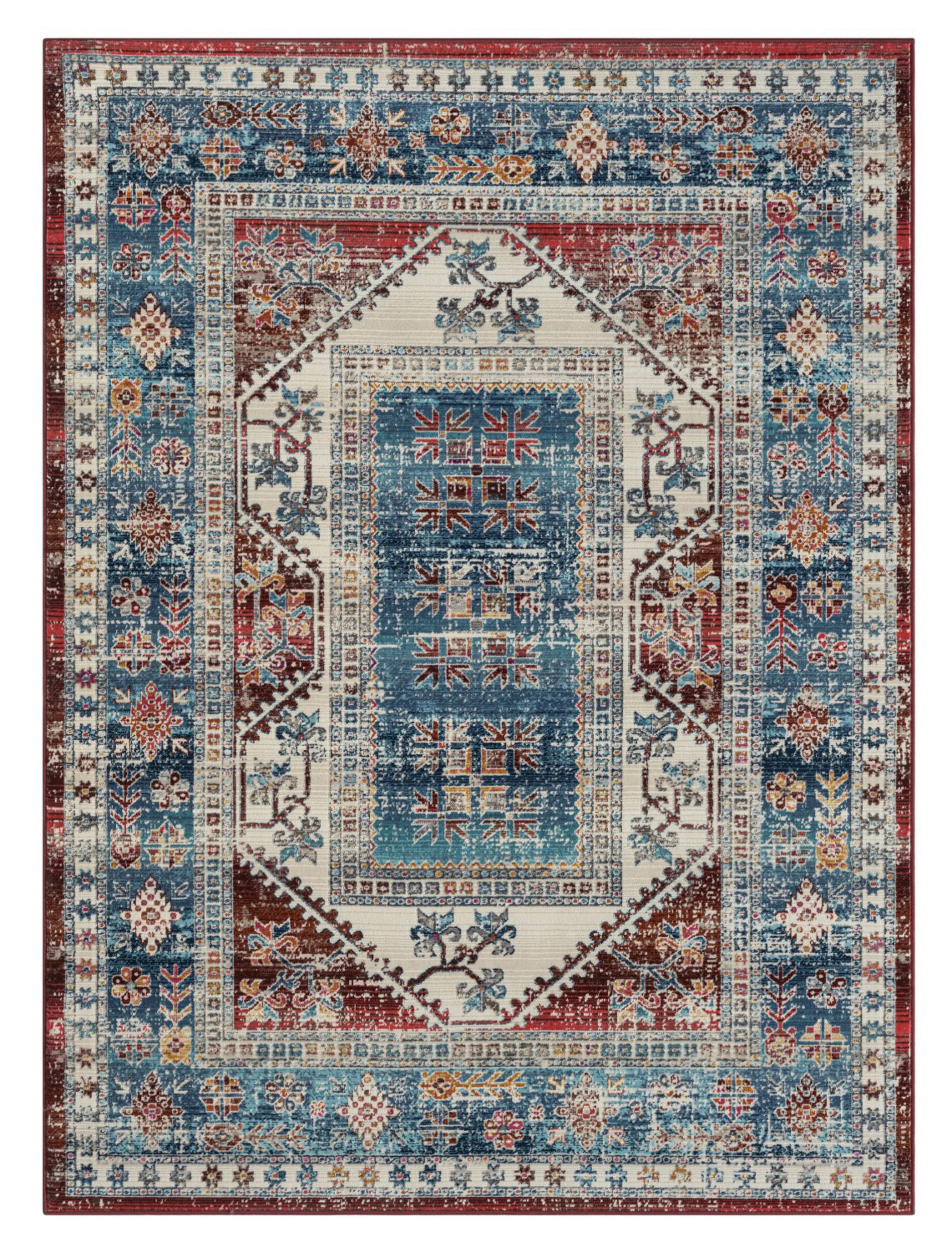 FLACHWEBETEPPICH 170/240 cm Elfi 1  - Blau/Rot, Basics, Textil (170/240cm)