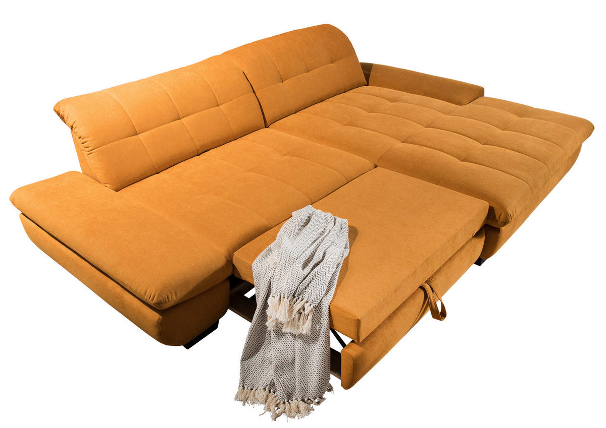 ECKSOFA in Mikrofaser Currygelb  - Currygelb/Schwarz, Design, Textil/Metall (290/198cm) - Xora