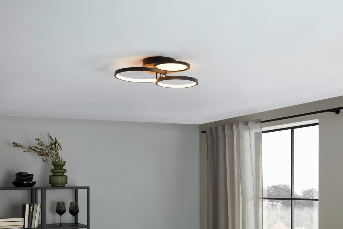 LED-DECKENLEUCHTE 40/38/10,5 cm   - Opal/Schwarz, Design, Holzwerkstoff/Kunststoff (40/38/10,5cm) - Globo