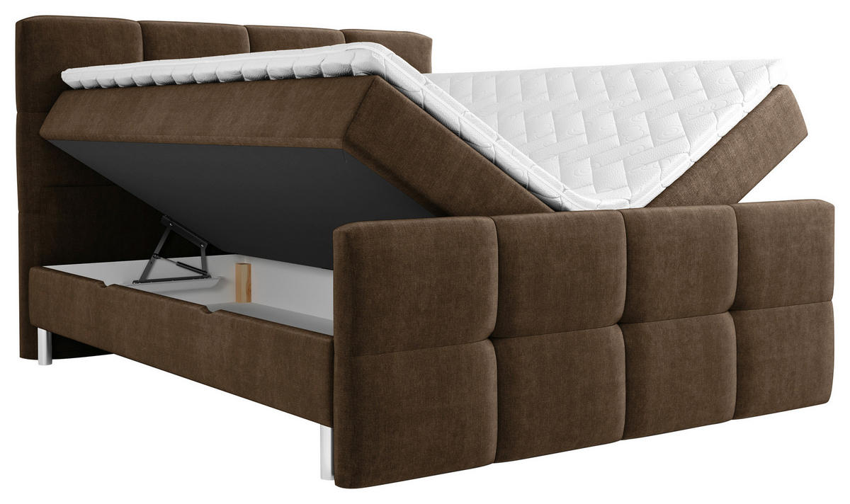 BOXBETT 180/200 cm  in Dunkelbraun  - Chromfarben/Dunkelbraun, Design, Holz/Holzwerkstoff (180/200cm) - Esposa