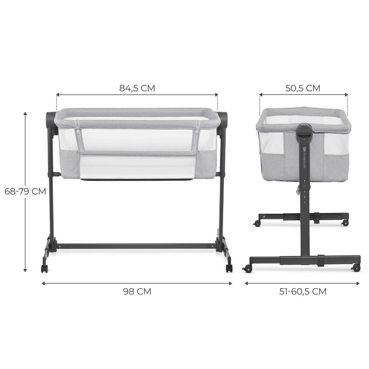 BEISTELLBETT Neste Up 2  - Hellgrau, Basics (98/68-79/51-60.5cm) - kinderkraft