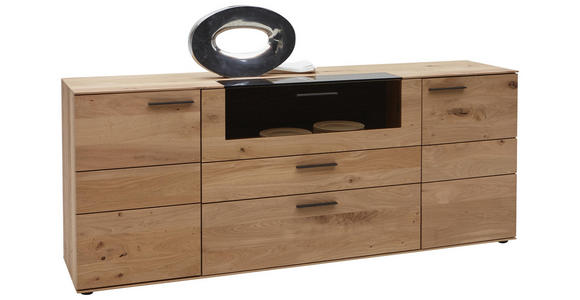 SIDEBOARD Kerneiche vollmassiv gebürstet, gewachst, lackiert, matt Eichefarben - Eichefarben/Anthrazit, Natur, Glas/Holz (192/77/44cm) - Valnatura
