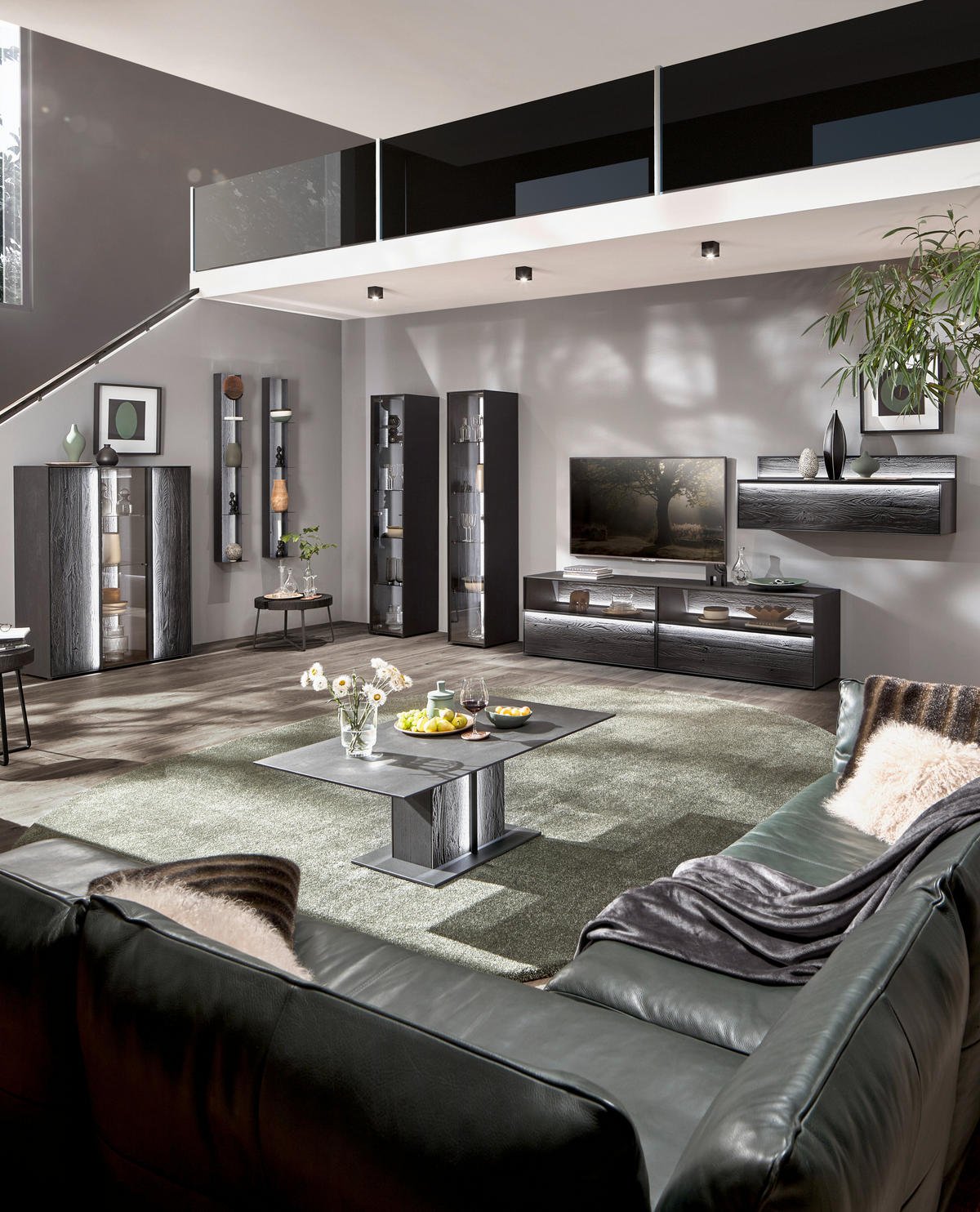 PAROI MURALE  in Anthrazit 308/151/49 cm  - Anthrazit/Schwarz, Design, Glas/Holz (308/151/49cm) - Johann Jakob