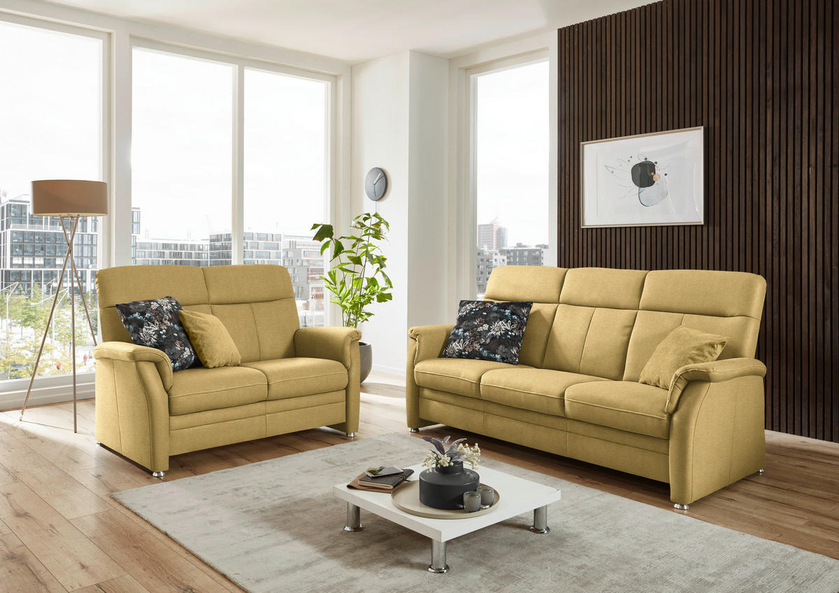 2-SITZER-SOFA Flachgewebe Gelb  - Gelb/Alufarben, Konventionell, Textil/Metall (142/100/89cm) - Beldomo Comfort