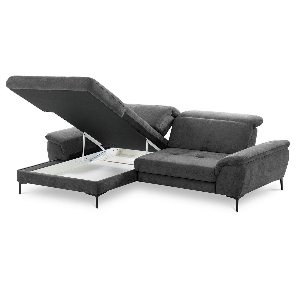 ECKSOFA  Webstoff Schwarz  - Schwarz, Design, Textil/Metall (195/268cm) - Livetastic