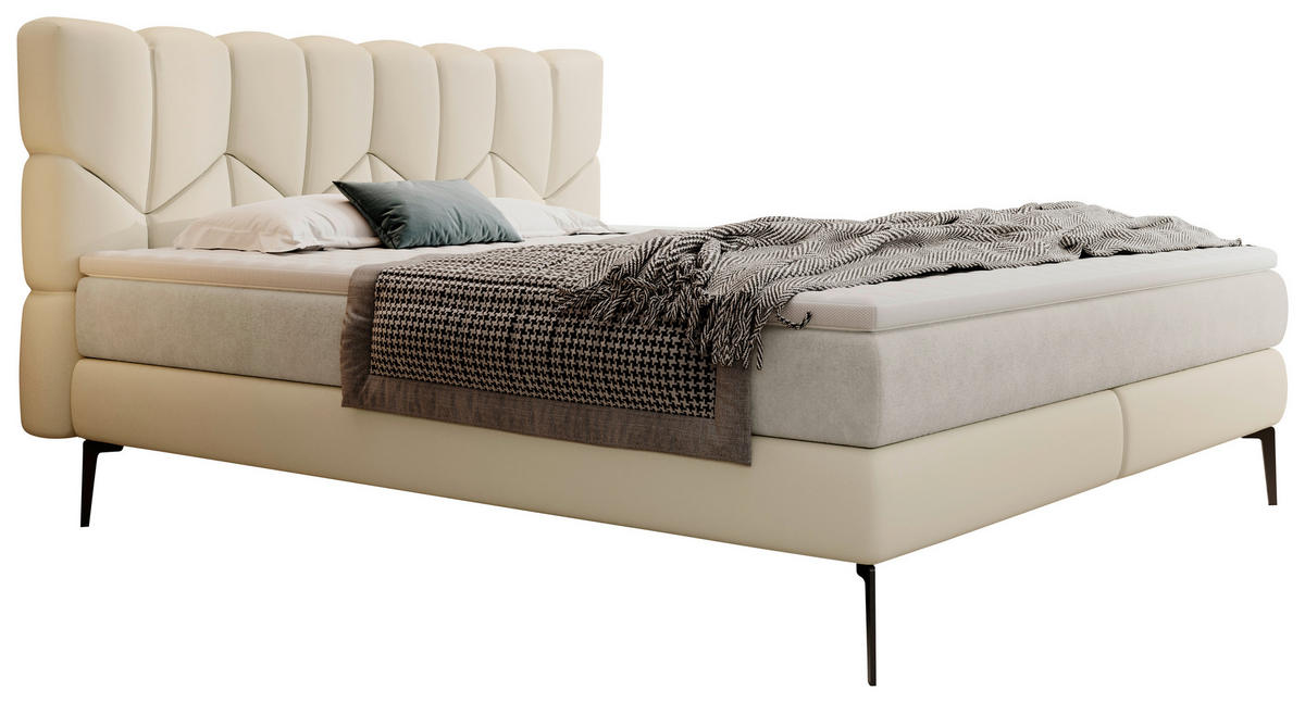 BOXSPRINGBETT 180/200 cm  in Beige  - Beige/Schwarz, Design, Leder/Textil (180/200cm) - Esposa