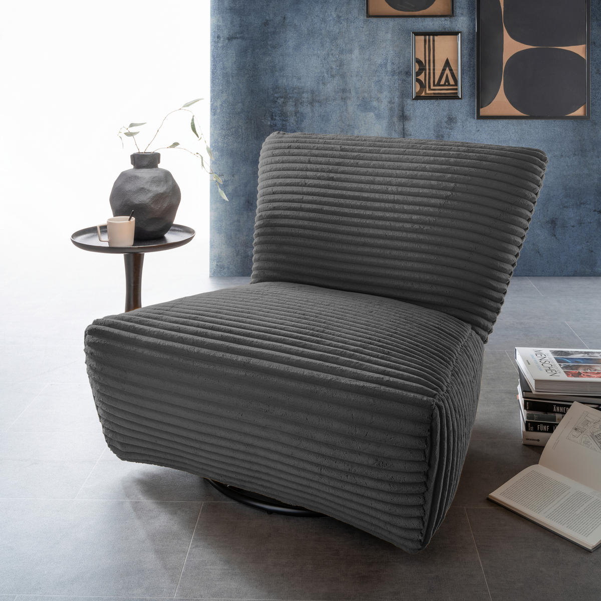 XXL-SESSEL in Cord Anthrazit  - Anthrazit/Schwarz, Trend, Textil/Metall (95/77/94cm) - Livetastic