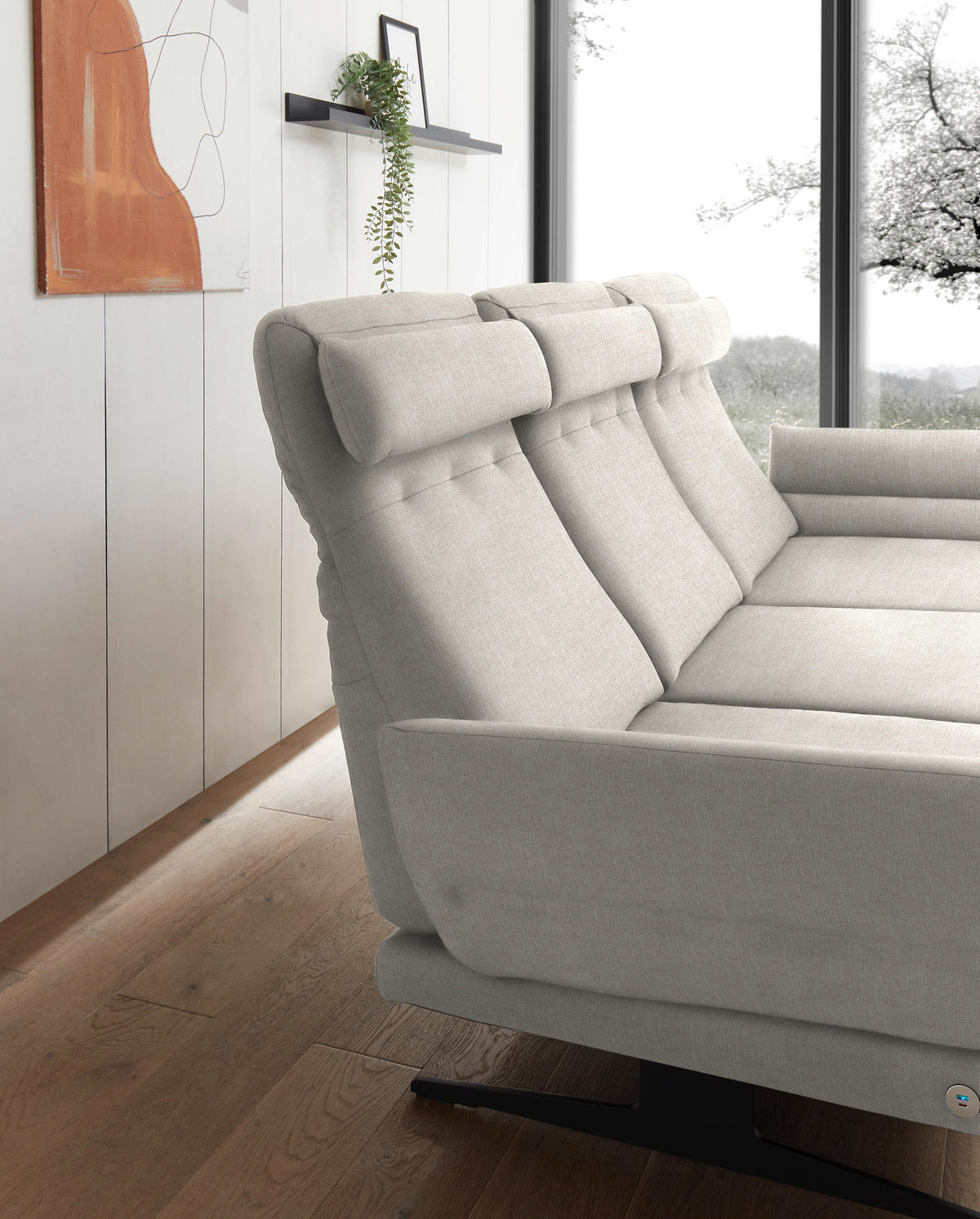 ECKSOFA in Flachgewebe Naturfarben  - Schwarz/Naturfarben, Design, Textil/Metall (279-327/176-217cm) - Dieter Knoll