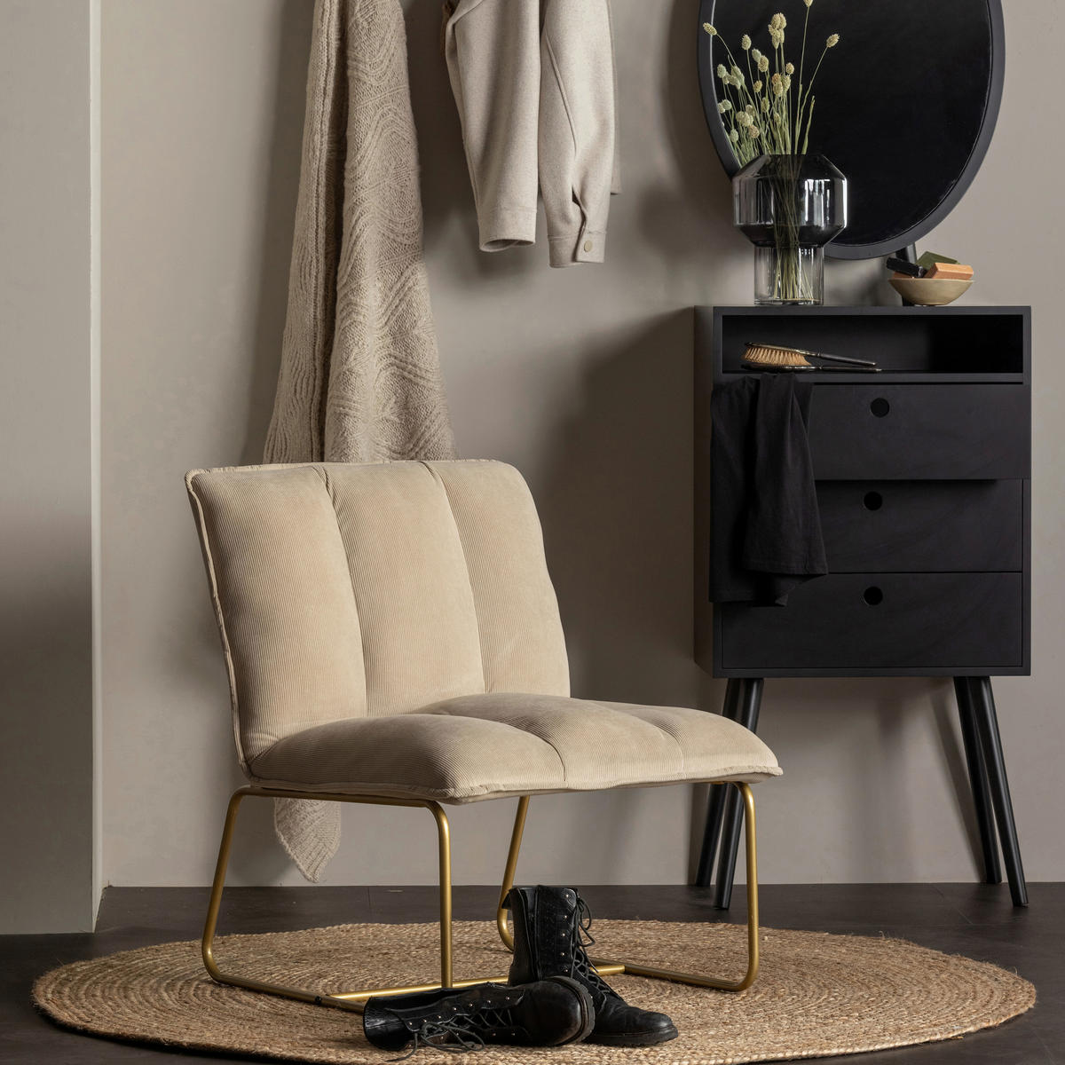 SESSEL in gerippt Sandfarben  - Sandfarben/Goldfarben, Design, Textil/Metall (64/77/71cm) - Livetastic