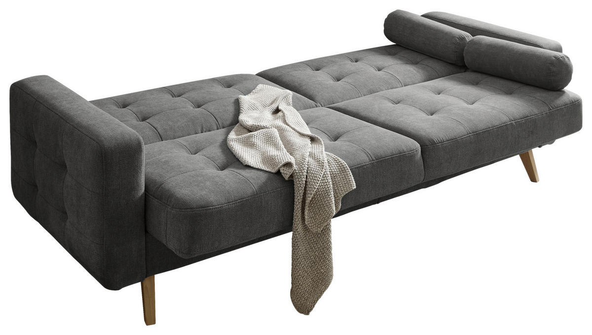 SCHLAFSOFA Mikrovelours Grau  - Schlammfarben/Eichefarben, MODERN, Holz/Textil (222/86/90cm) - MID.YOU