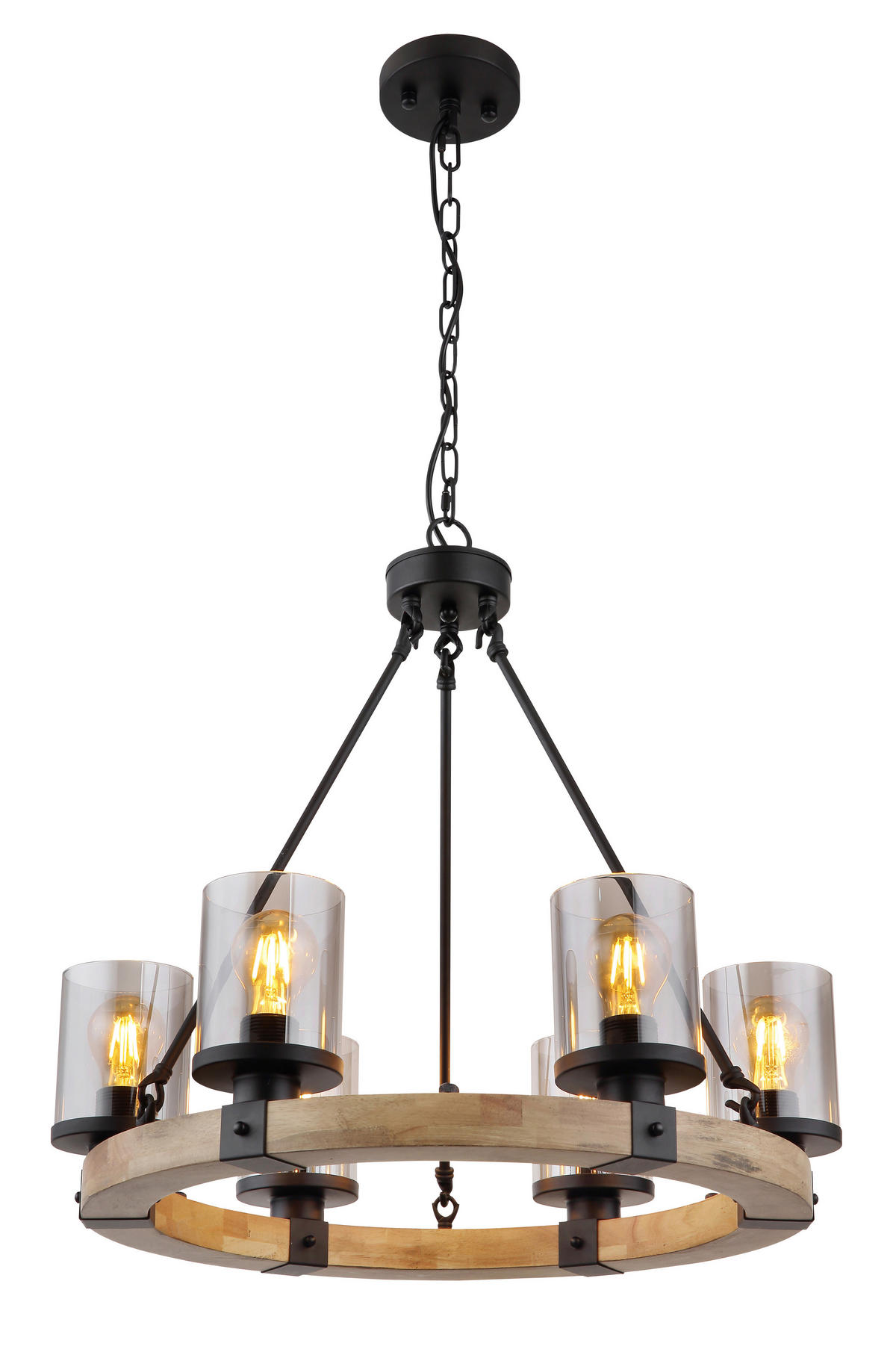 HÄNGELEUCHTE 59/98 cm  - Dunkelbraun/Schwarz, Natur, Glas/Holz (59/98cm) - Globo